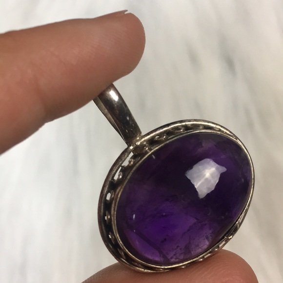 Vintage Jewelry - Vintage Silver Amethyst pendant stamped